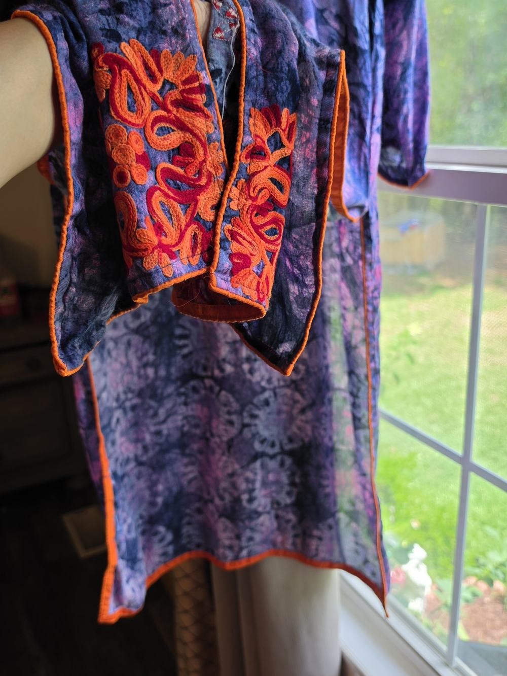 Embroidered Long Tunic in Purple and Orange Made In India 100% Cotton Size 44 - Picture 12 of 16